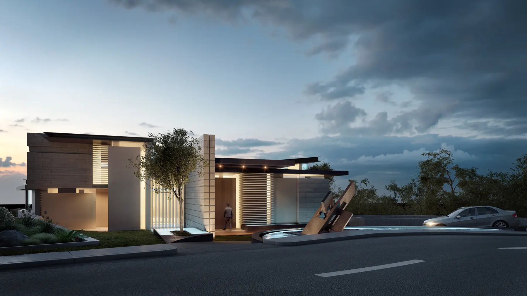 Render de la estancia principal con proporción cuidada